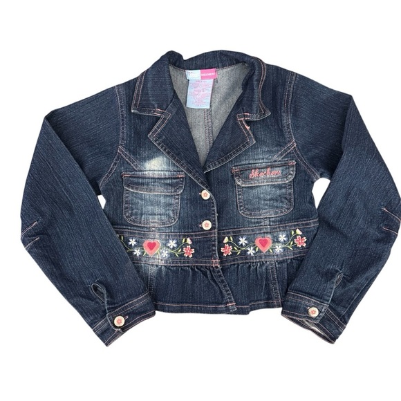 Sketchers Girls Size 6 Dark Blue Jean Jacket with Embroidery & Jean Ruffle - Picture 1 of 4